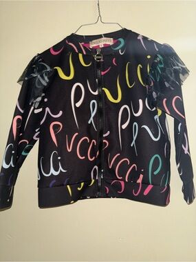 Girls Emilio Pucci Black Jacket with Multicolor Script Print
